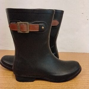 Chooka Black Rain Boots with Brown Accents